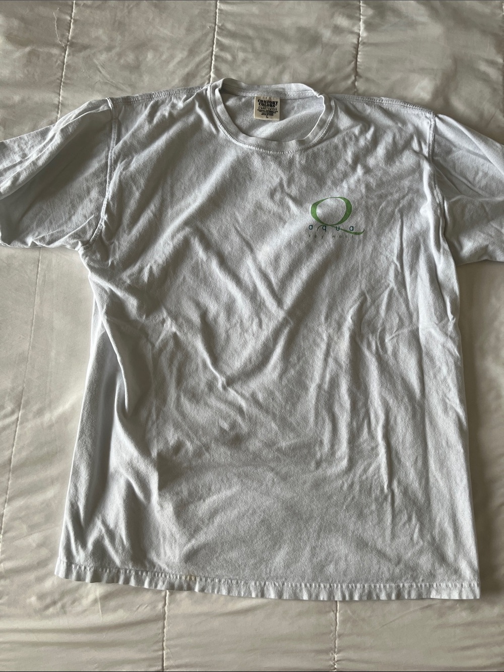 Aqua Key West White Short Sleeve Crew with Green Logo  Large